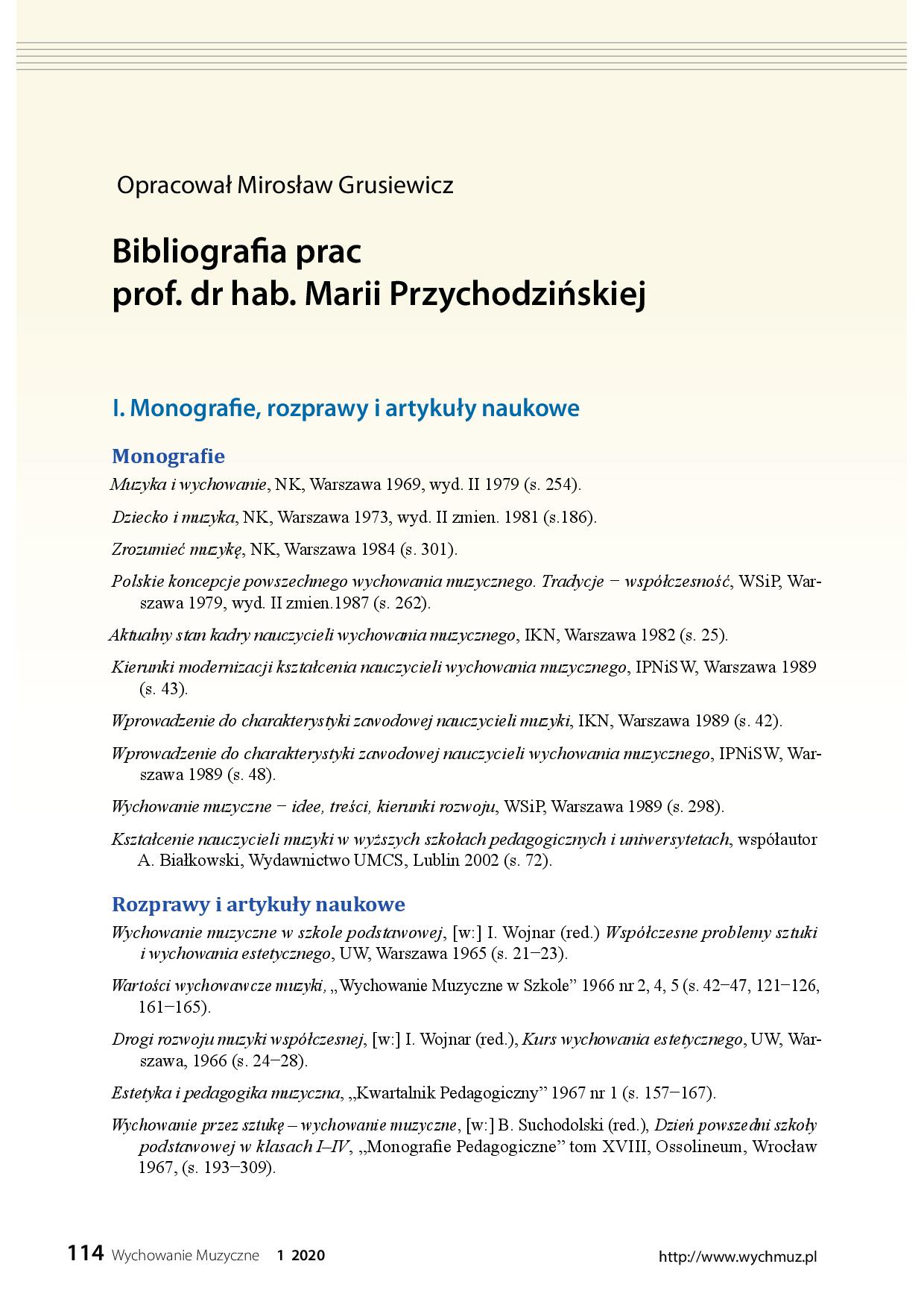 Bibliografia prac prof. dr hab. Marii Przychodzińskiej