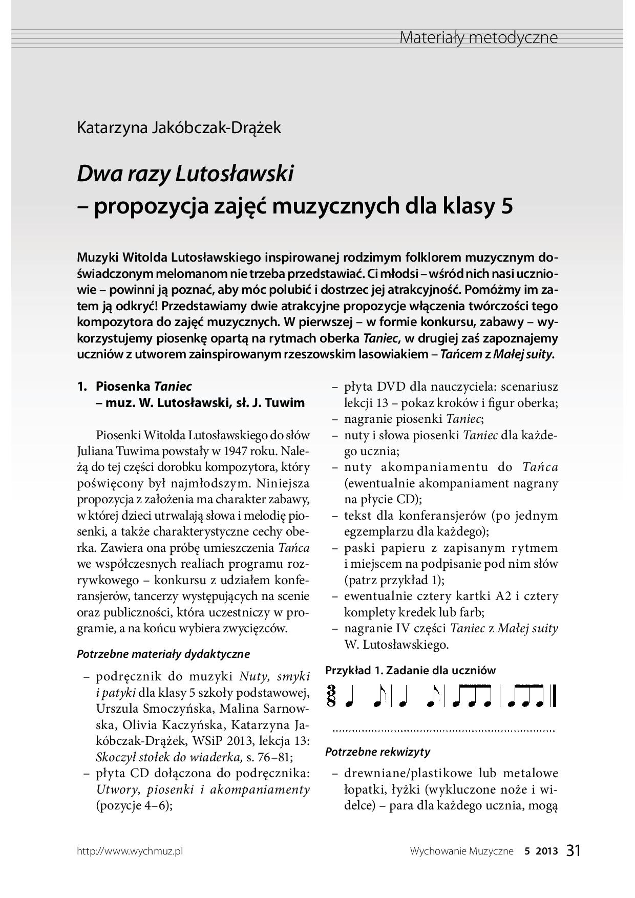 Dwa razy Lutosławski – propozycja zajęć muzycznych dla klasy 5 